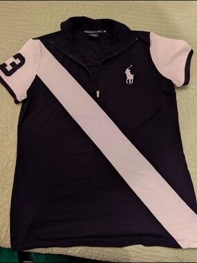 Vintage Ralph Lauren Black Polo with White Diagonal Sash